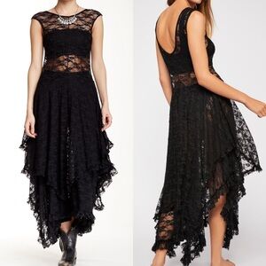 Free People French Courtship Slip Dress Chemise Black Large Rare